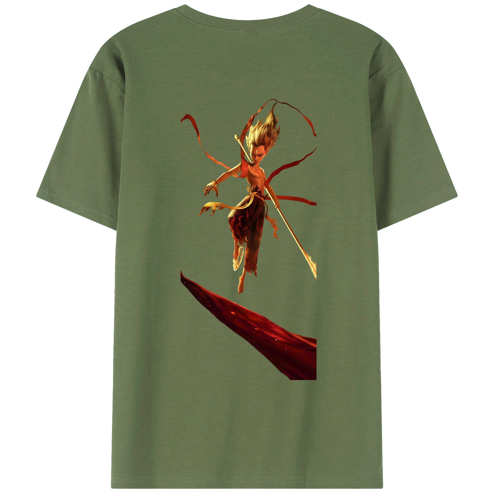 （画像用） Ne Zha 2 ナタ 魔童の大暴れ 綿100％ メンズ半袖Tシャツ（バックプリント） 通気性